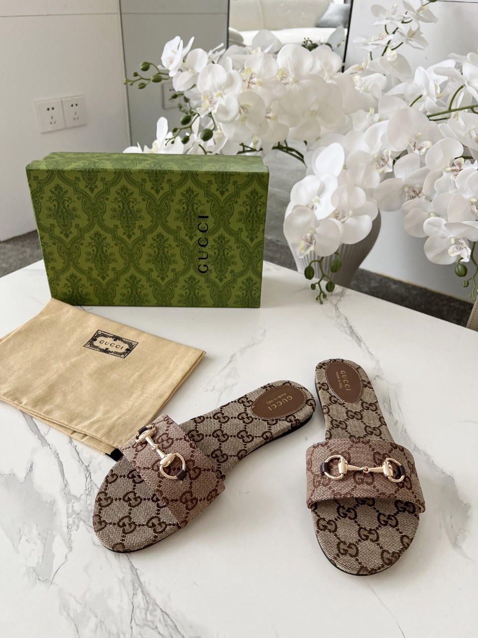 Gucci GG Supreme Flat Slip On Luxury Designer Women Slides🔥