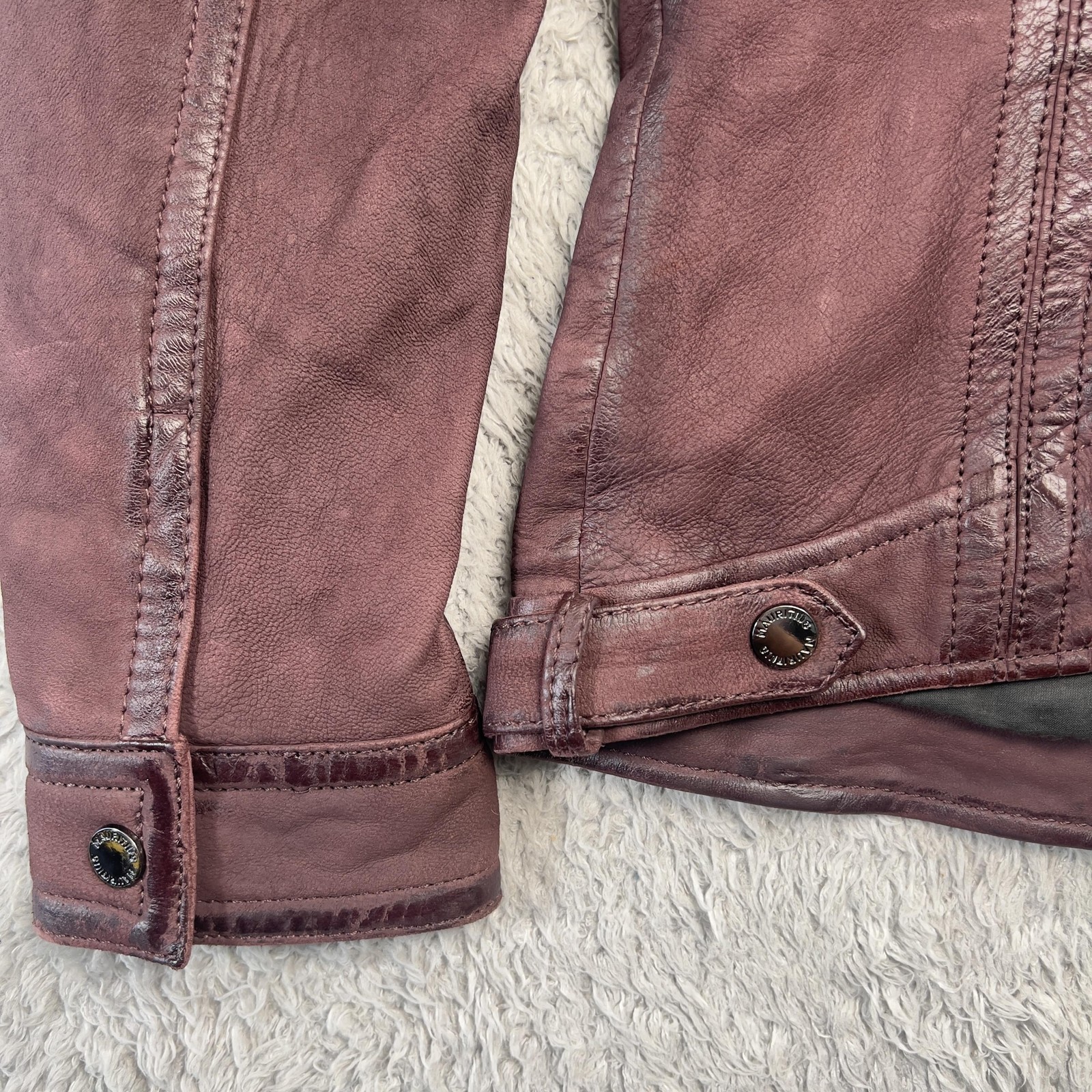 Mauritius Twila RF Leather Jacket Womens 7/8 Wine Red Moto Zip Lined Biker
