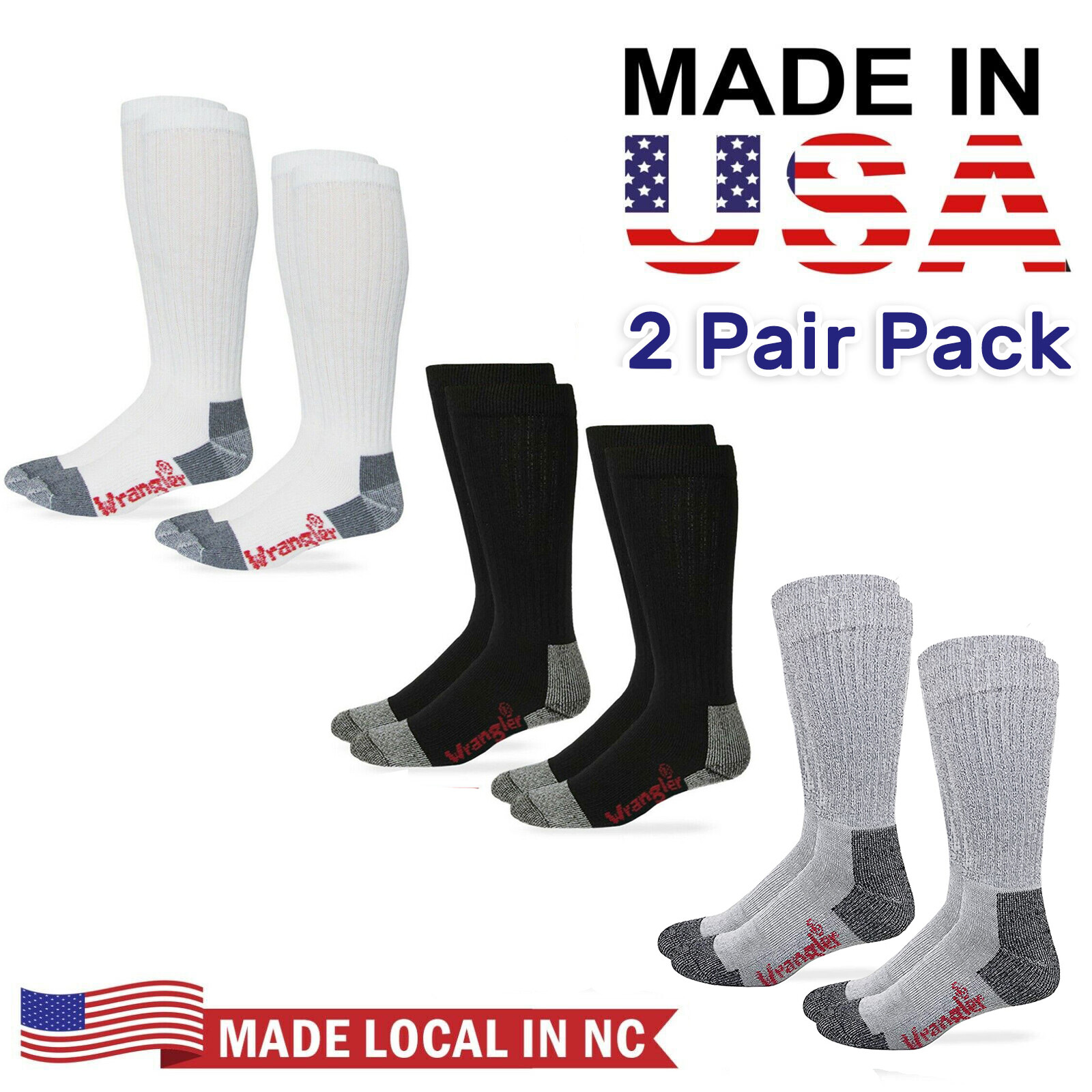 Wrangler Riggs Workwear Mens 80% Cotton Tall Over the Calf Boot Socks 2 Pair PK