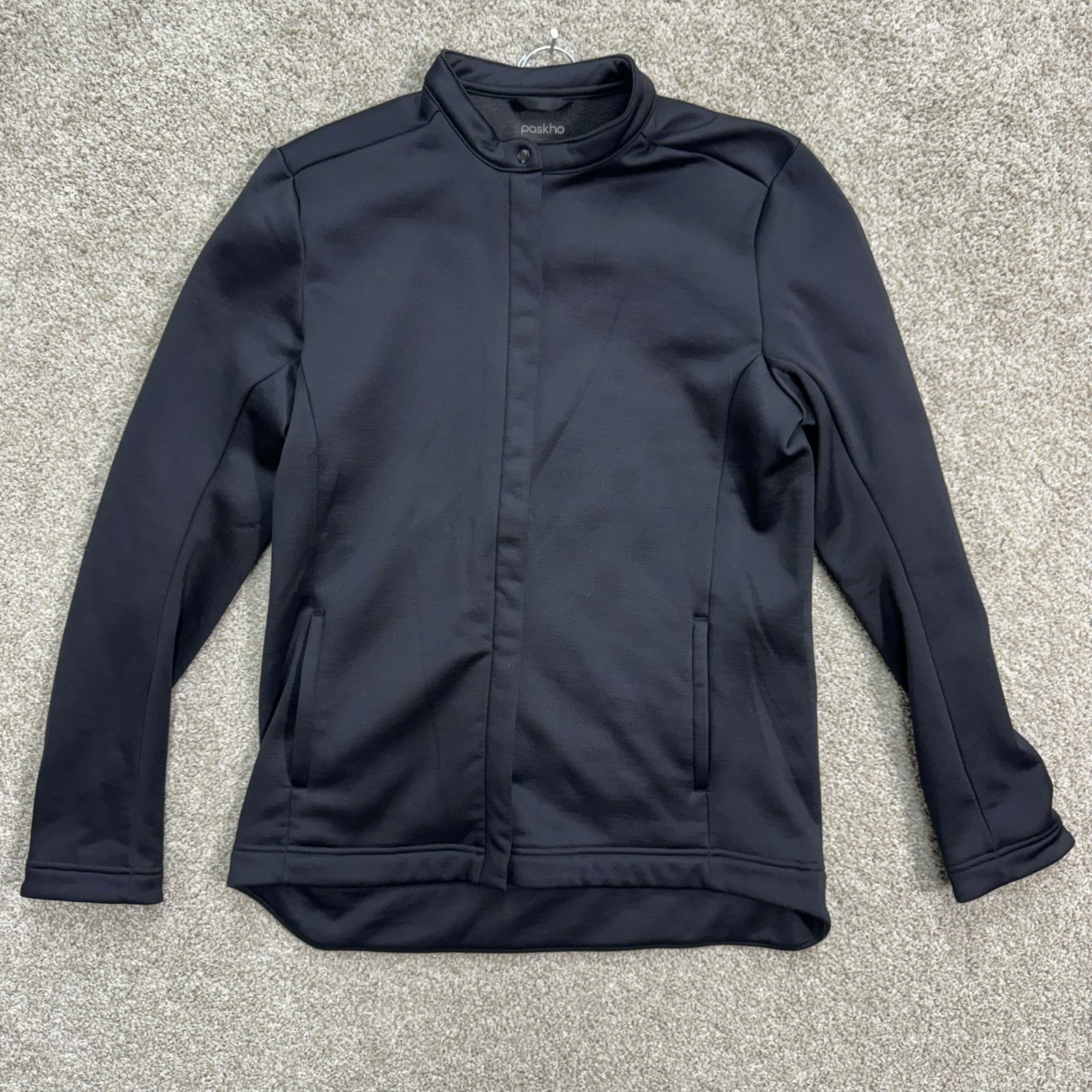 Paskho Full Zip Jacket Mens Medium Black Mock Neck Techwear Fleece Lined Solid