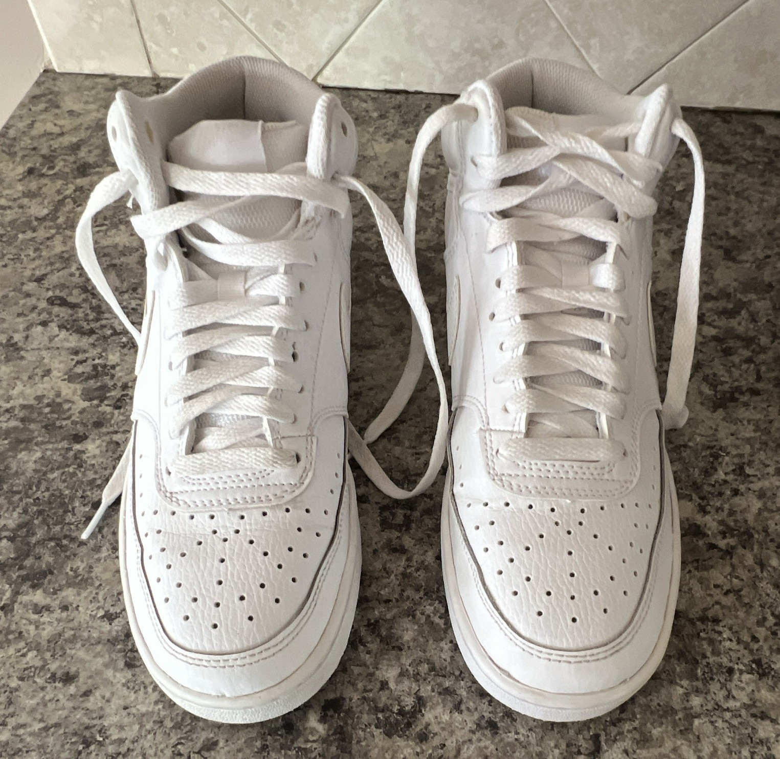 Nike Court Vision Mid Top Leather Lace-Up Sneakers White CD5465-100