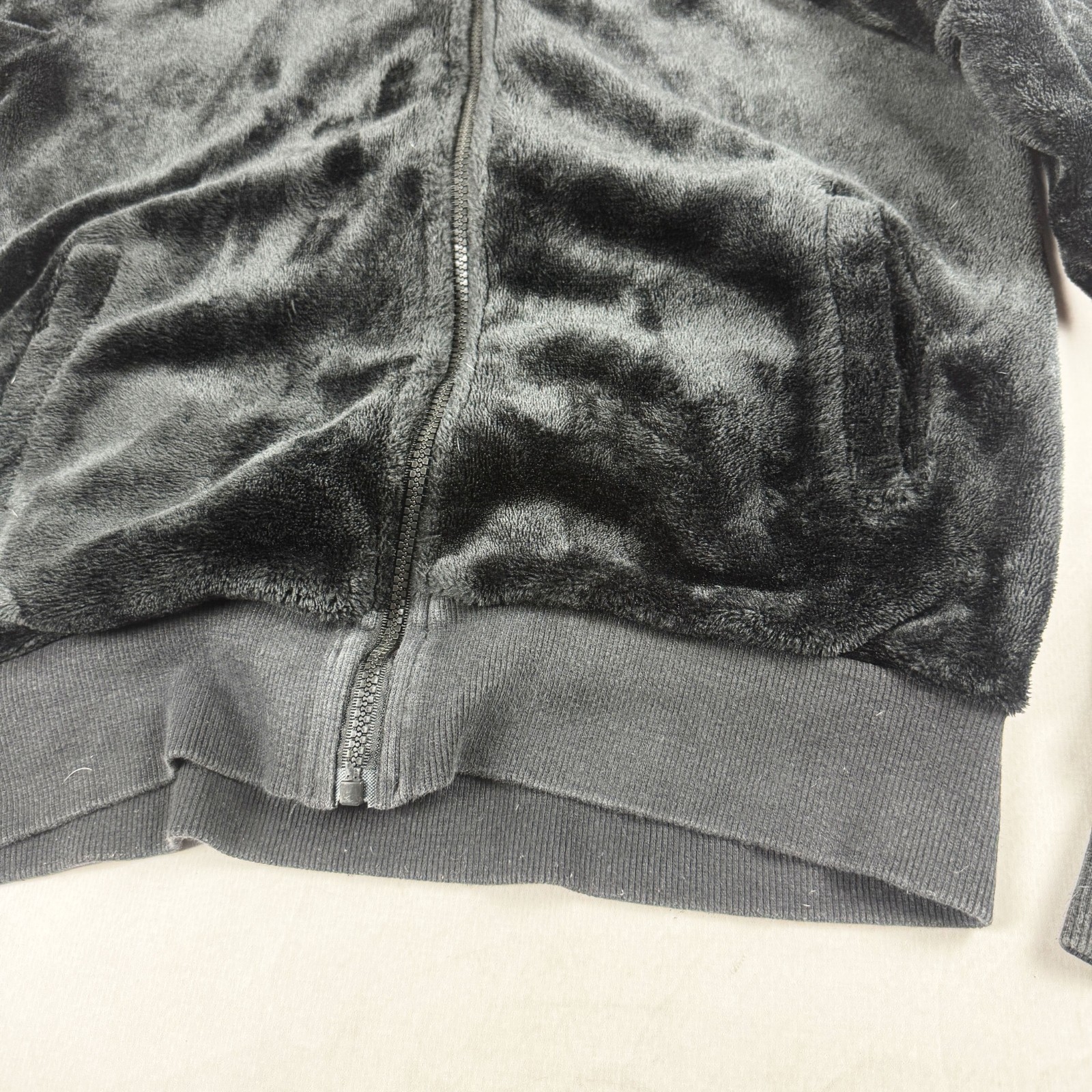 Mens Black Faux Fur Zip Jacket Plush Hooded Soft Y2K Winter Streetwear Cozy