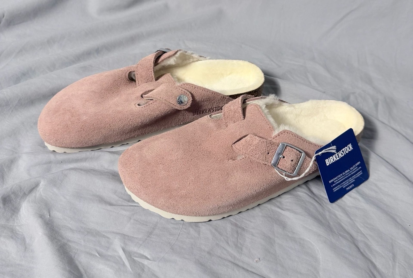 Birkenstock Boston Shearling Lined Suede Clogs in Pink Clay