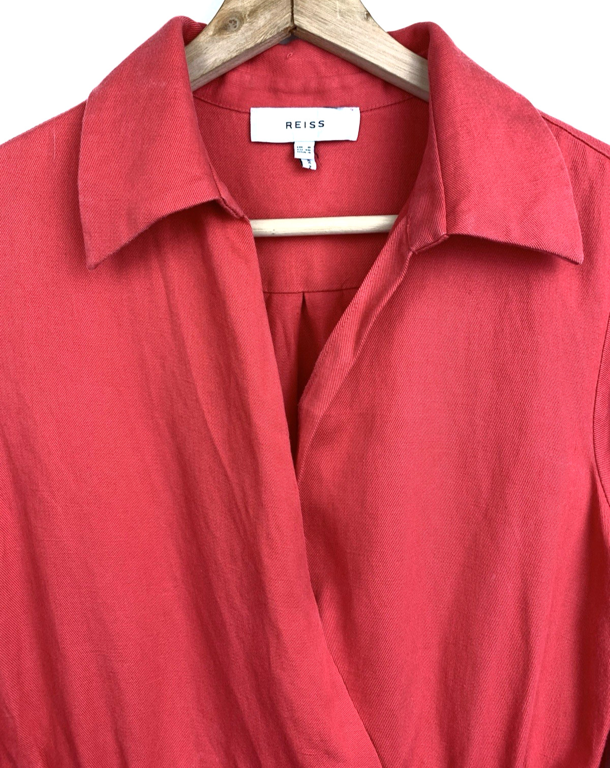 Reiss Emilie Midi Dress Linen Blend Size 4 Long Sleeve Watermelon Red