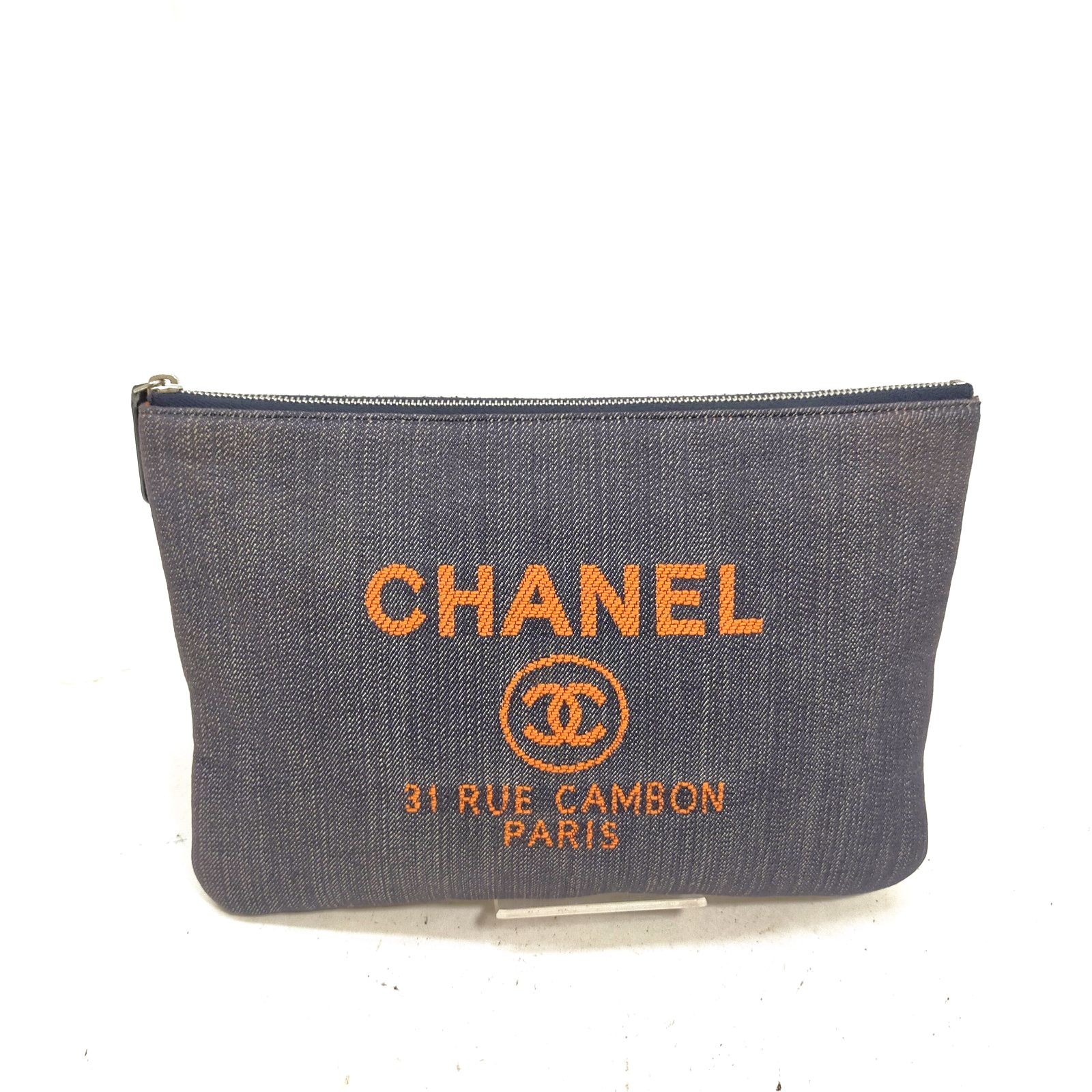 Chanel Clutch Bag Deauville Denim Clutch Navy Blue Denim 3135155