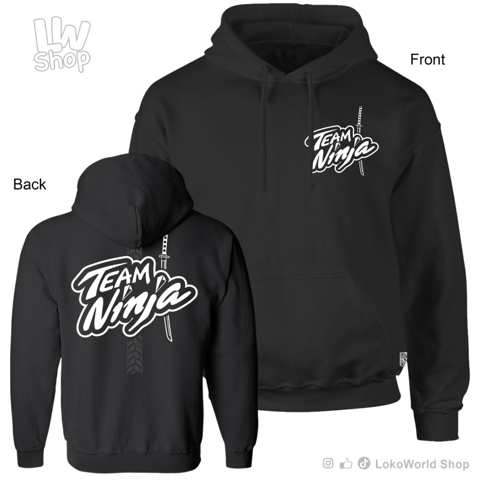 Team Ninja, Samurai Sword, Kawa. Motorcycle Racing, Track, MMA, Black Hoodie