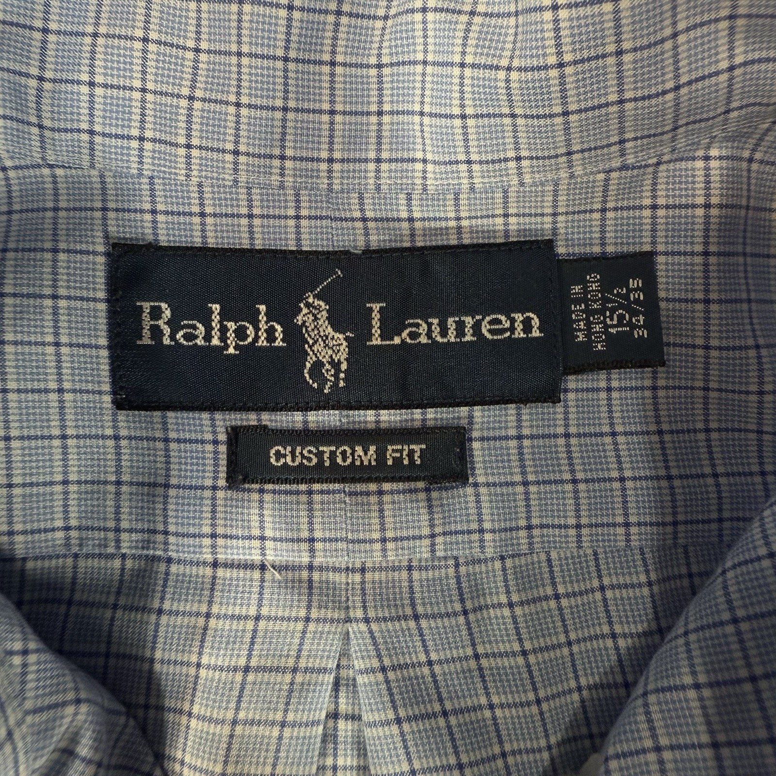 Ralph Lauren Long Sleeve Checked Button Up Shirt Mens 15.5 34/35 Custom Fit Blue