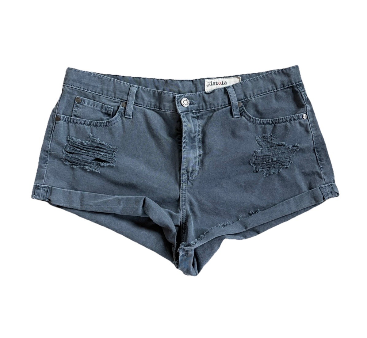 Pistola Gigi Distressed Denim Cutoff Shorts Gray Jean Cuffed Size Large L