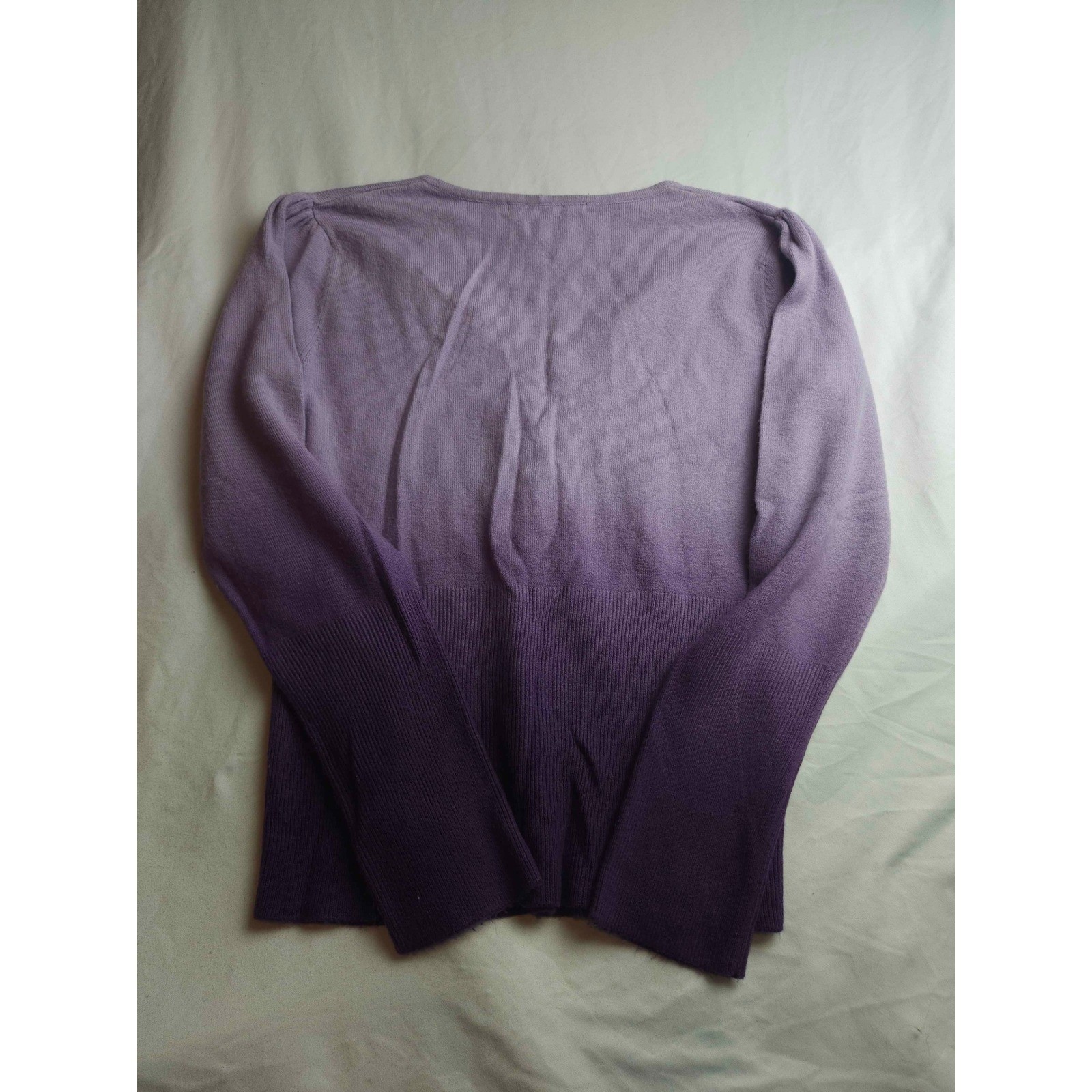 Larry Levine Purple Ombre V-Neck Sweater Long Sleeve Knit Top Size L Womens