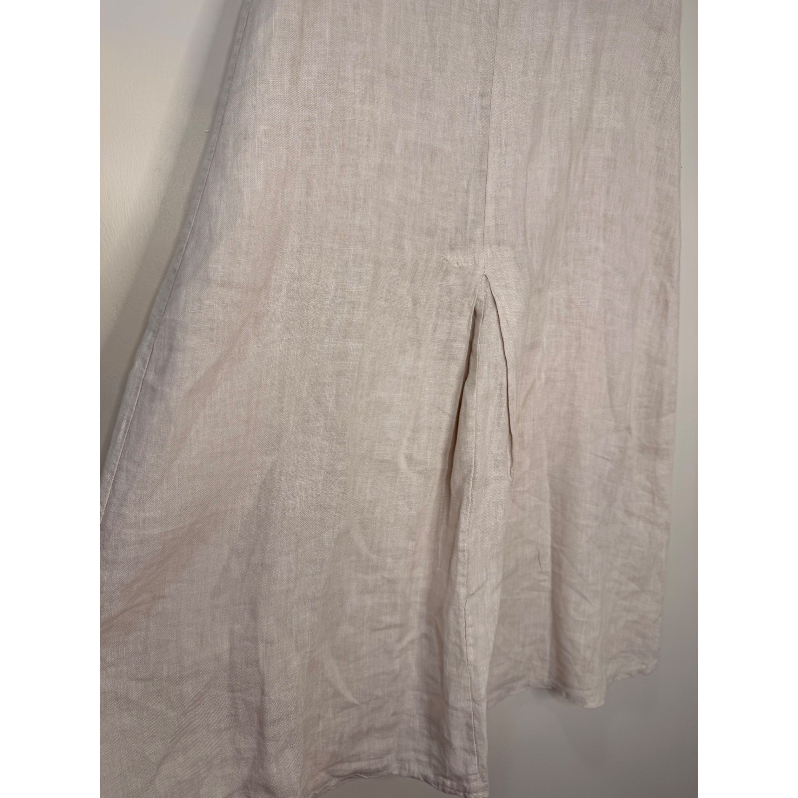 #5 VALENTINA NALDI Sz. Small Beige 100% Linen Made in Italy skirt w: 27″ – 29″