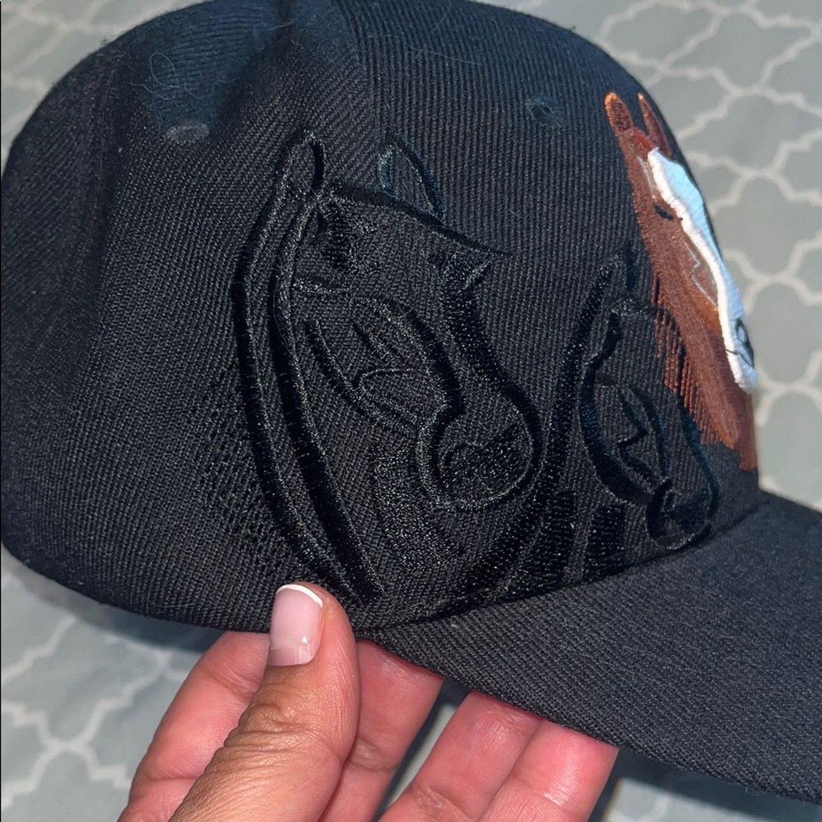 Vintage Horse Embroidered Baseball Cap w/Horse Design. Horse Shadow on right.