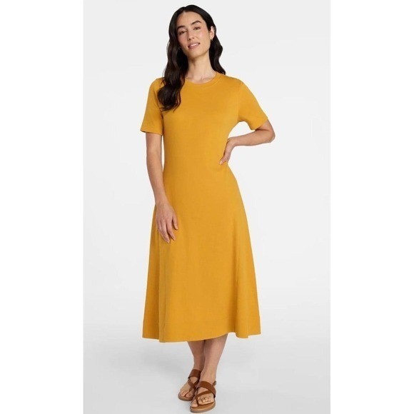 Women’s Seamed Cotton Midi Dress, Size small. Boho preppy trendy yellow summer