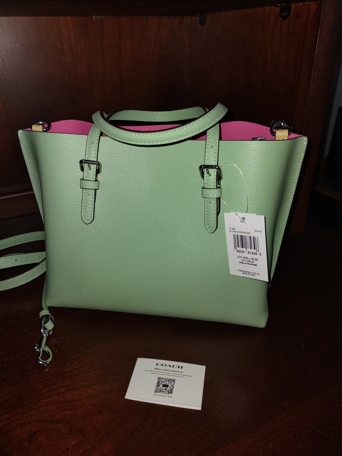 Coach New C4084 Mollie 25 Double Face Pebbled Leather Tote Bag Crossbody Green