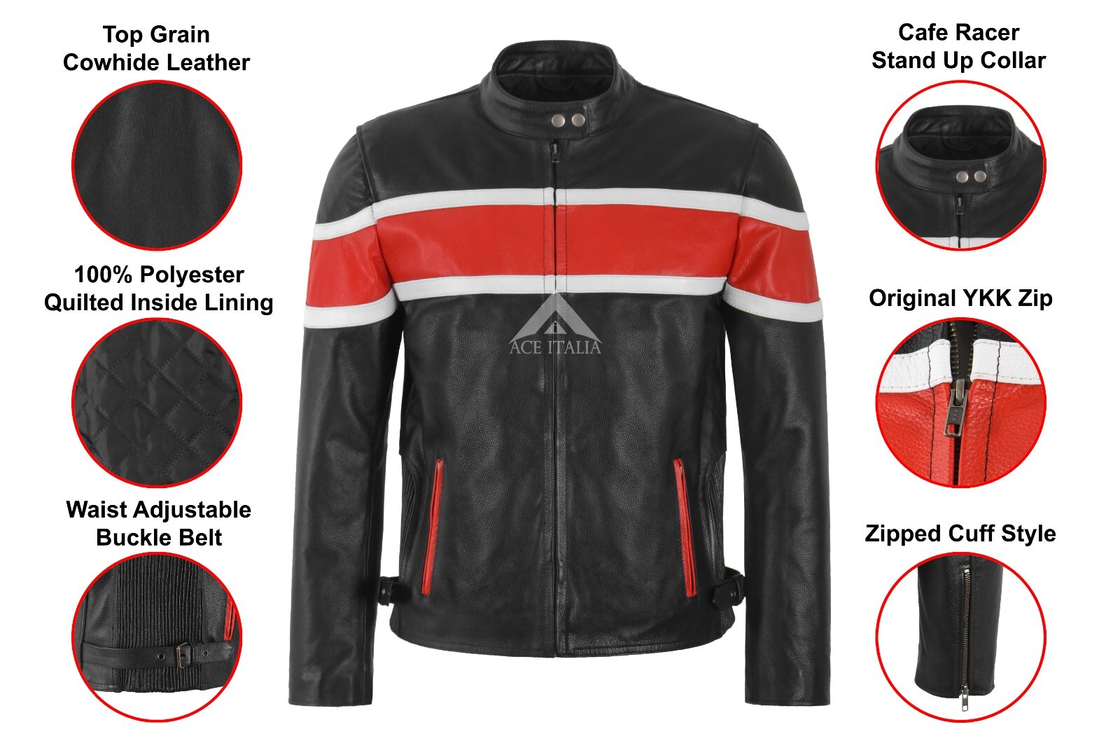 THUNDERSTRIKE Men’s Biker Leather Jacket Black Cafe Racer Style Motocross Jacket