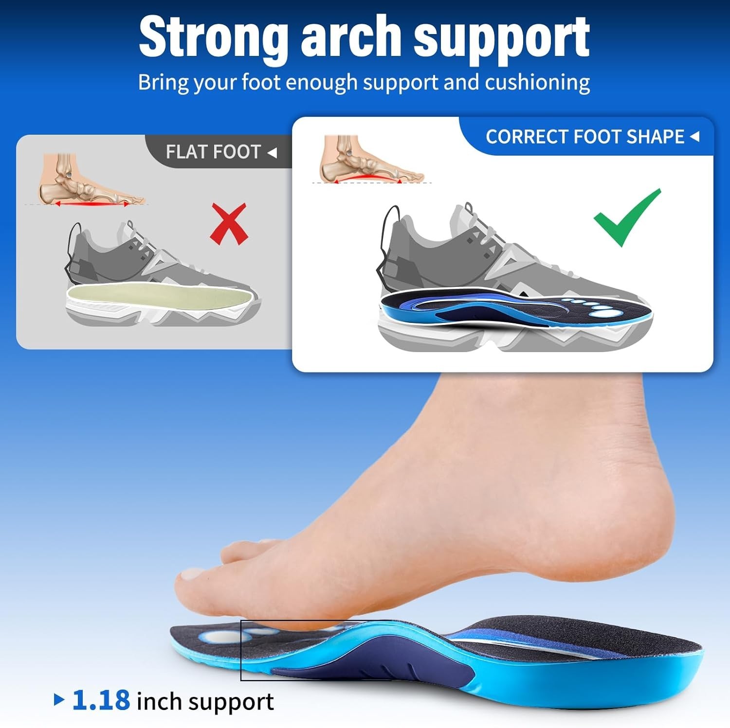 Durable Shock-Absorbing Insoles for Flat Feet & High Arches – Anti-Slip Comfort