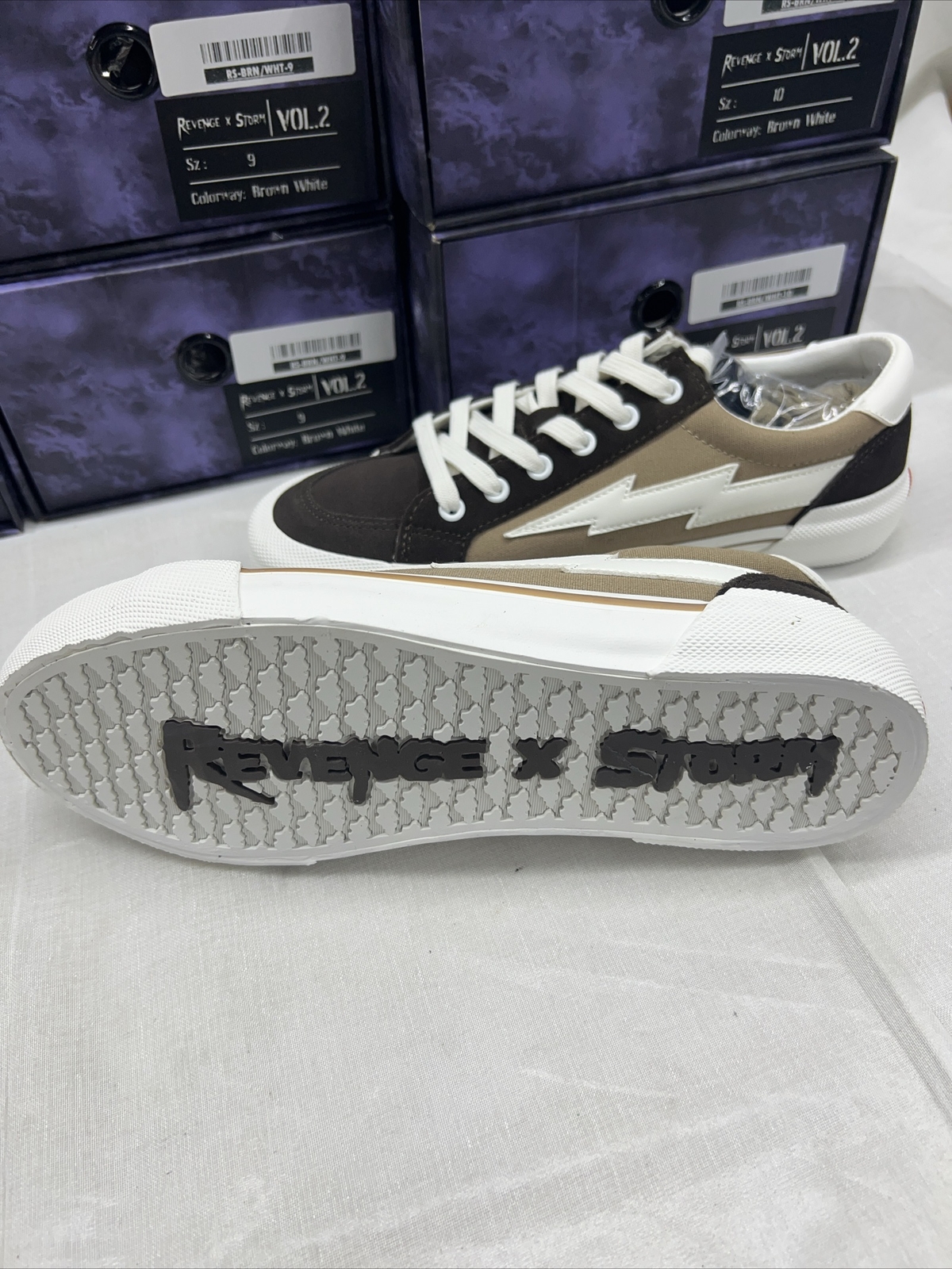 NEW! Revenge X Storm Vol. 2 Lo-Top Brown/White Sneakers – Unisex – NIB