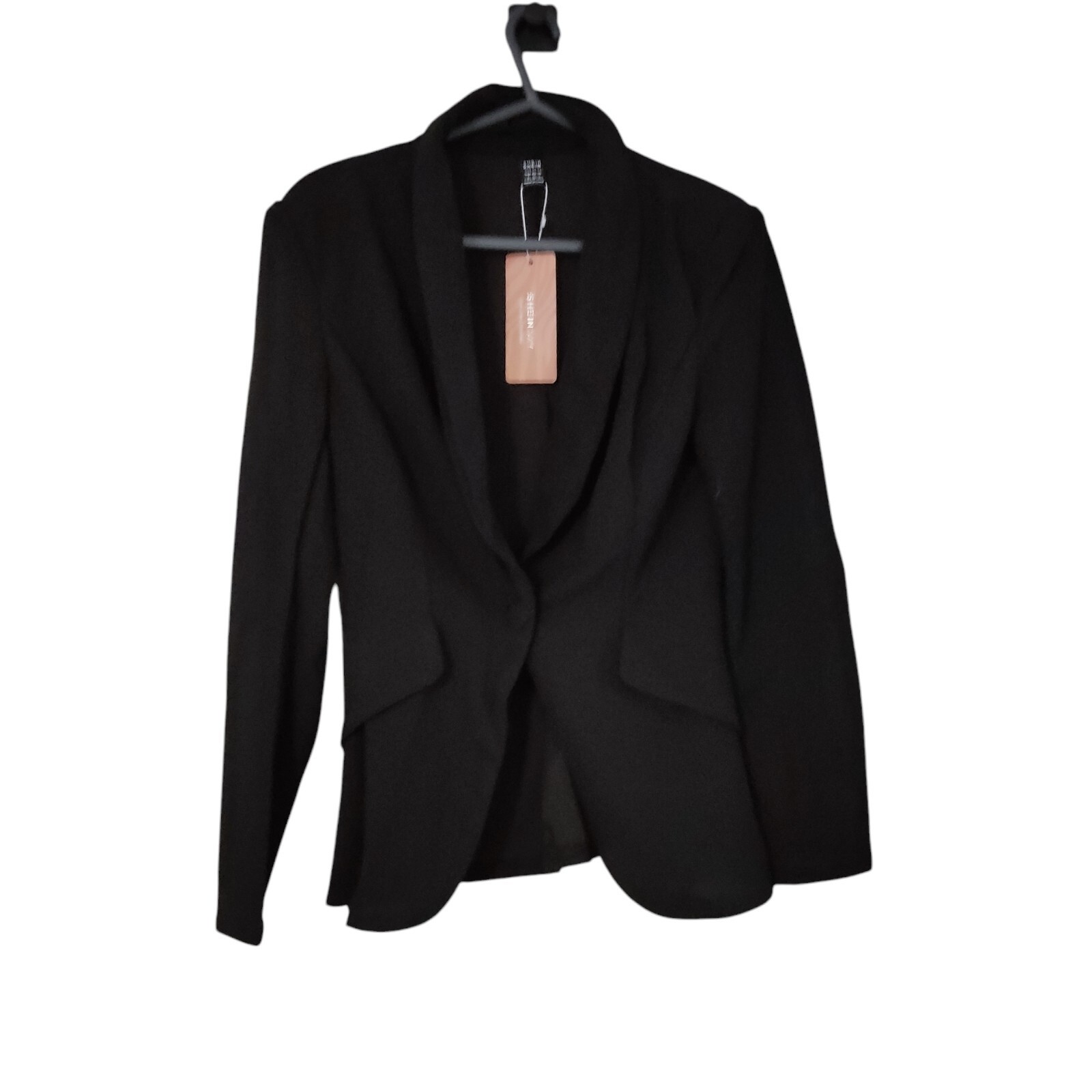 shein women blazer black button up long sleeve collared lapel pockets size S