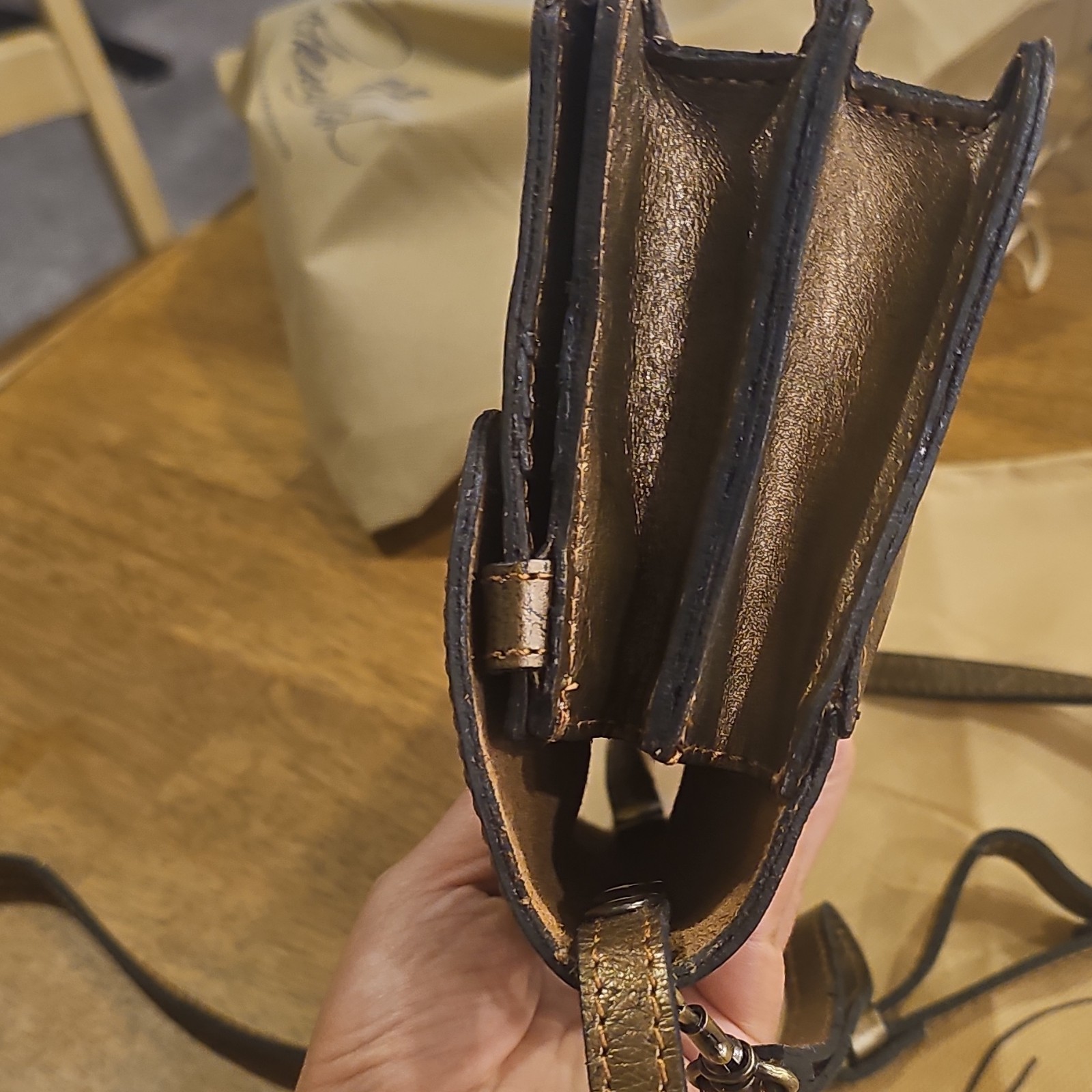 Patricia Nash Gold Floral Embossed Crossbody Bag Zip/Push Lock, Dust Bag