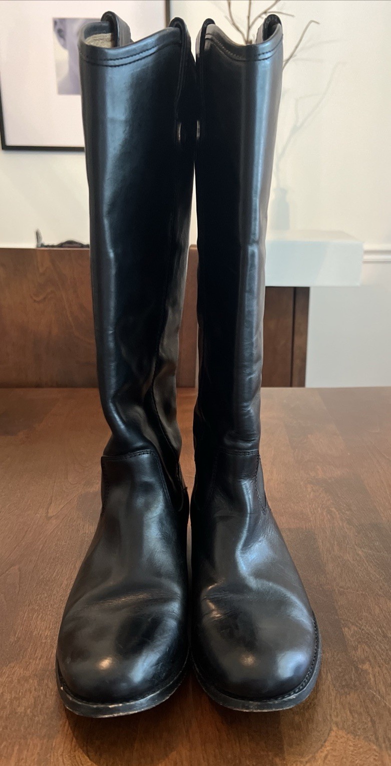 Frye Melissa Button Black 6.5 Knee High Pull On Riding Boots Leather