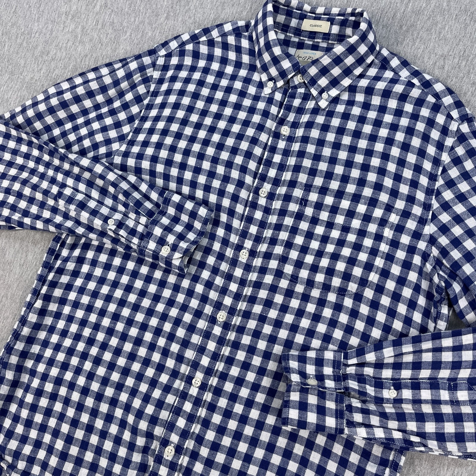 J.Crew Baird McNutt Irish Linen Shirt Men S Blue Gingham Plaid Check Button-Down