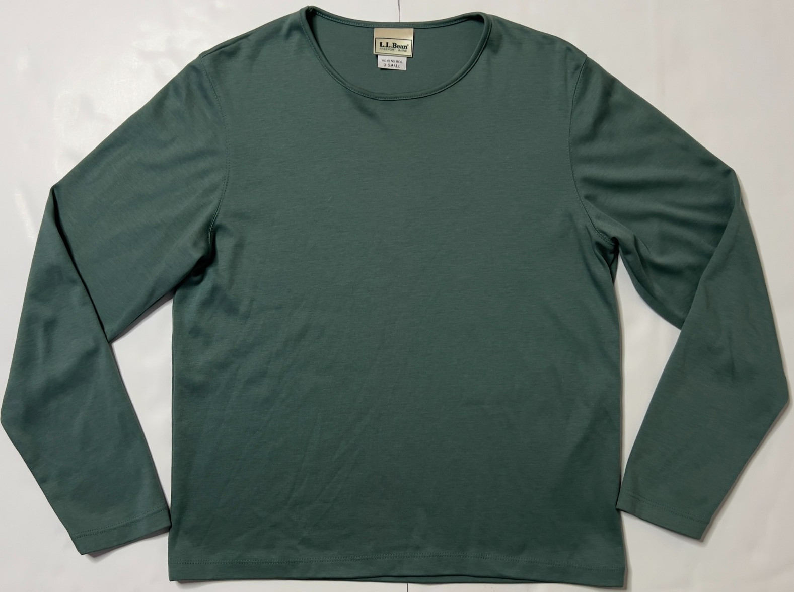 L.L. Bean Long Sleeve Top Womens XS Forest Green Crew Neck Fitted Knit Shirt