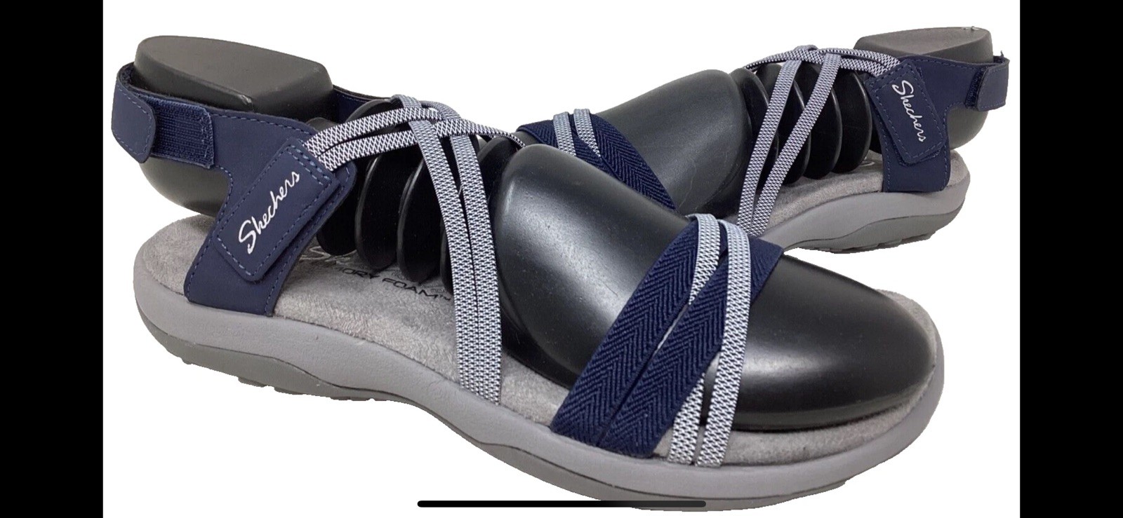 Skechers Women’s Reggae Slim Takes Two Comfort Sandals Navy/Gray Size:6 117Y
