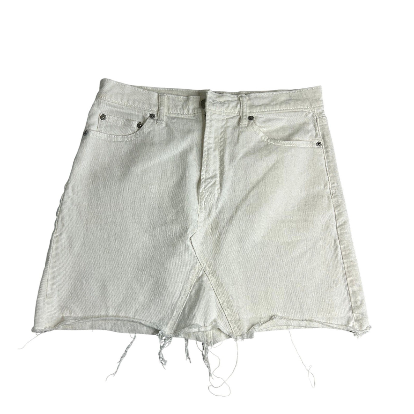 Gap Denim White Cutoff Mini Skirt Raw Hem Size 27 Zipper Fly 5-Pocket