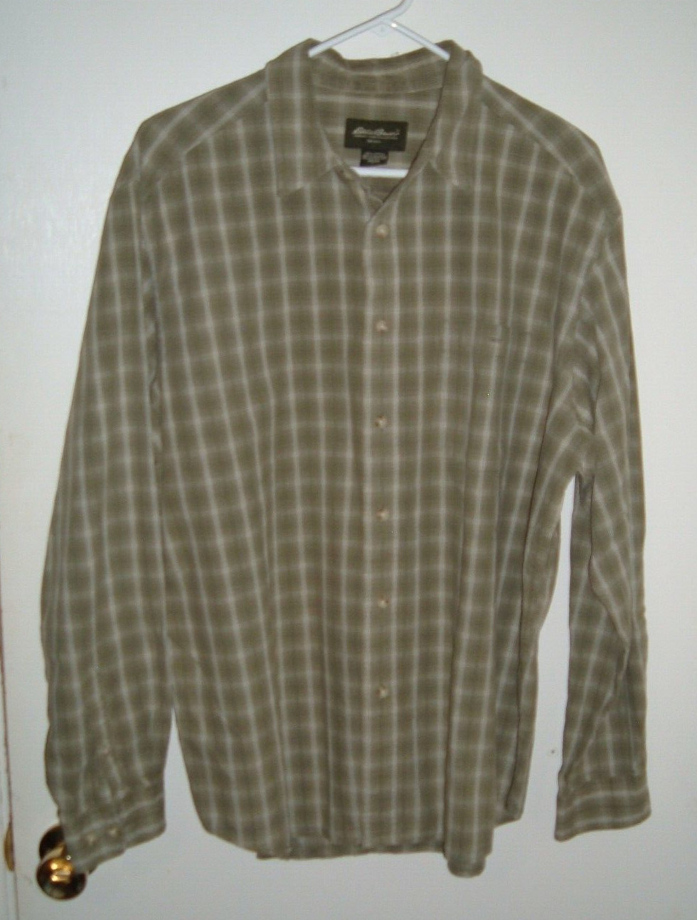 Eddie Bauer Adult Large 100% Baumwolle Brown/White Long Sleeve Shirt