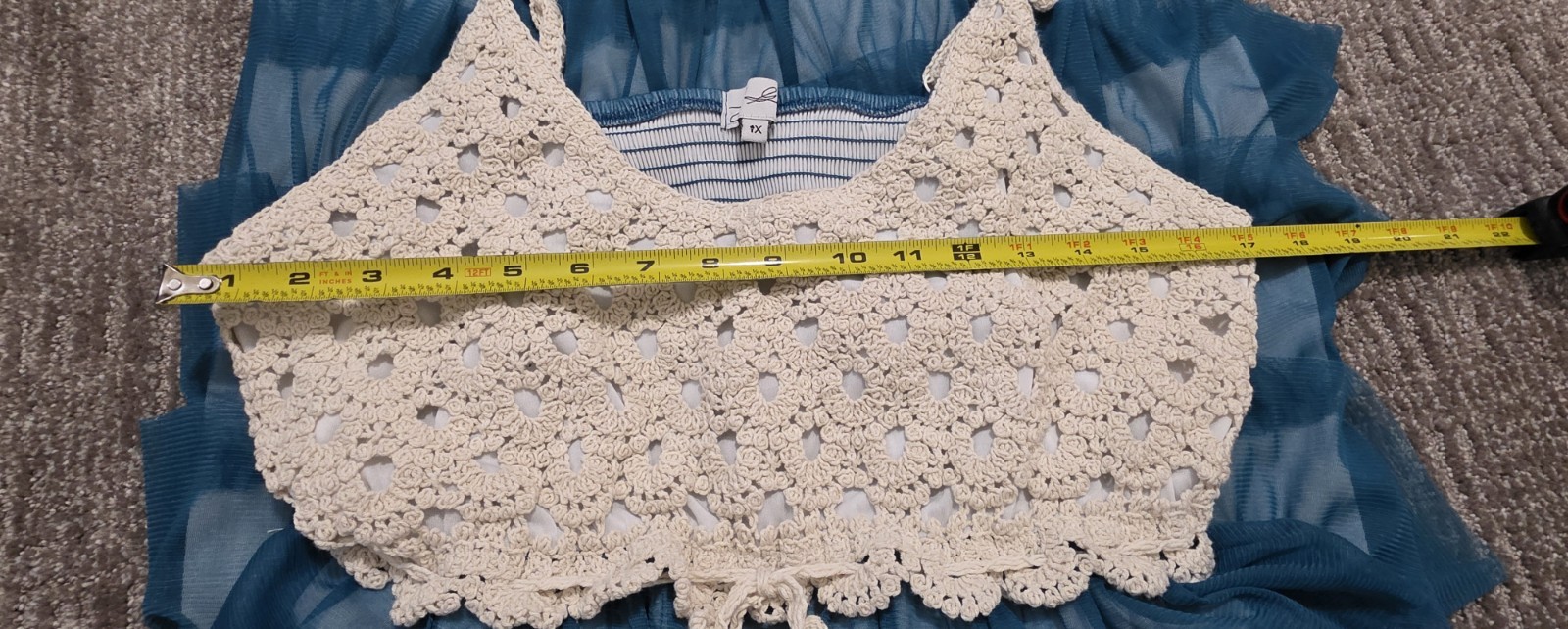J Gee Crochet Sheer Ruffle Dress Sleeveless Boho Party Coastal Beachy Blue Sz 1X