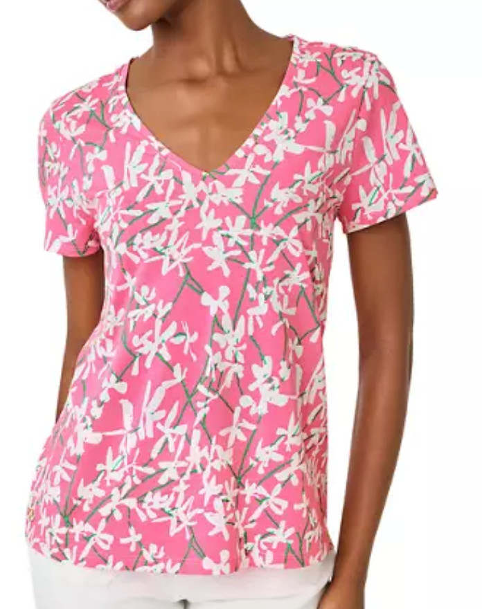 LILLY PULITZER MARYETTA V-NECK TOP, CONFETTI PINK, LIZA, NWT