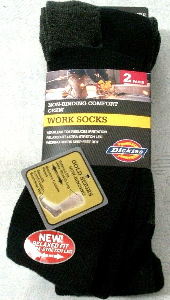 Dickies Non Binding Crew Socks, Dickies Mens Socks 13550, 2 Pair Black 6-12
