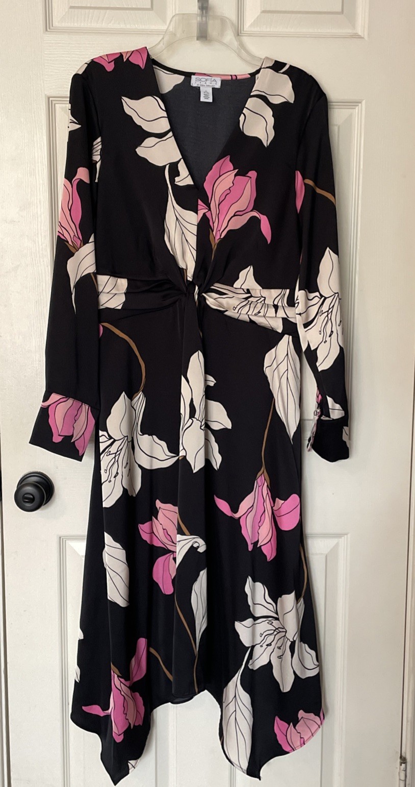Sophia Vergara Black Cream Pink Wmns Med Dress Handkerchief Hem Stretch Waist