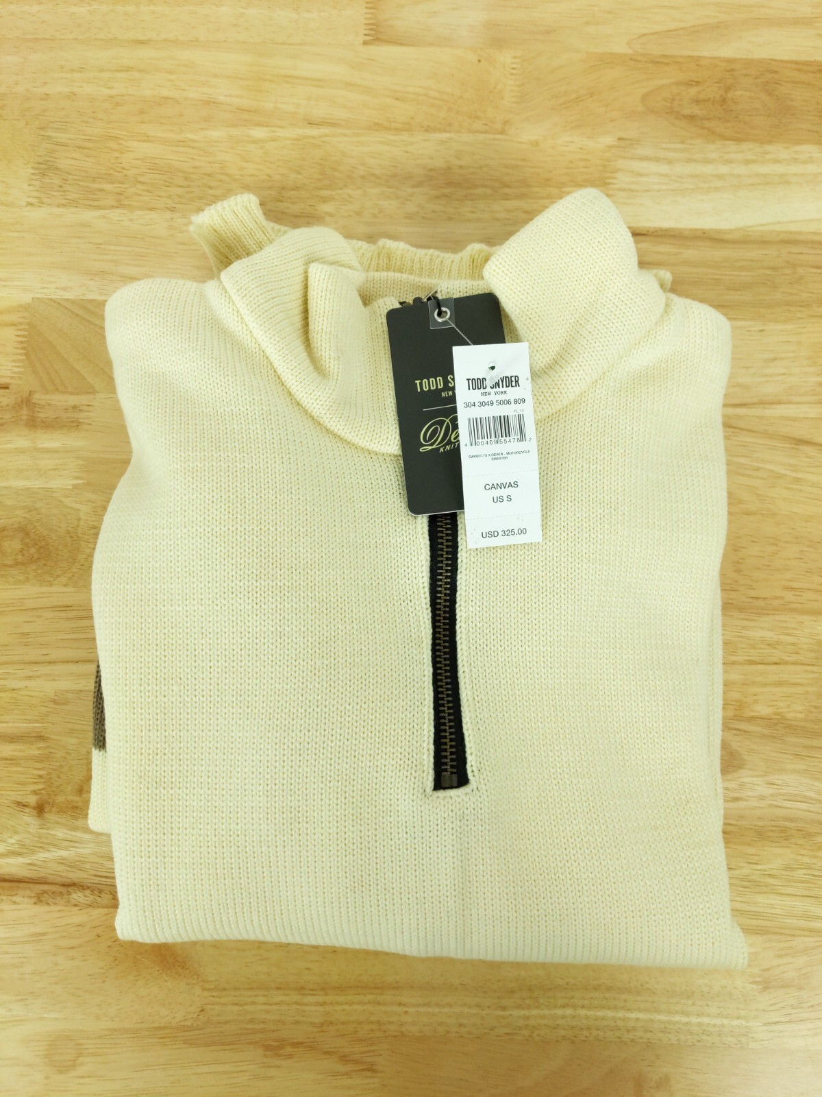 Todd Snyder Dehen Sweater Mens Small Brown Cream Wool 1/4 Zip Made in USA
