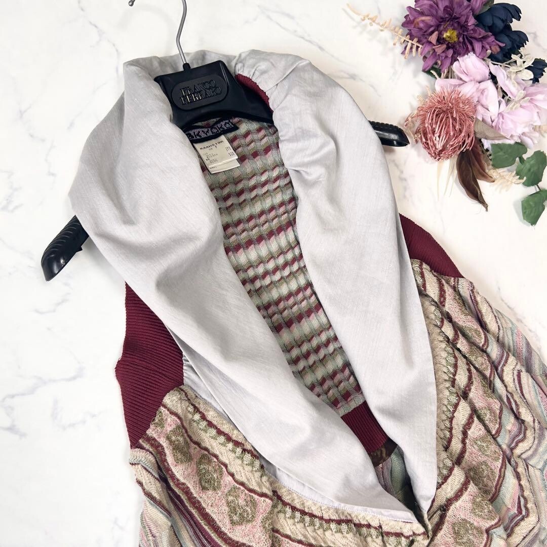 M&KYOKO 3D Knit Multicolor Shawl Collar Vest Japan FreeSize Open Front Auth