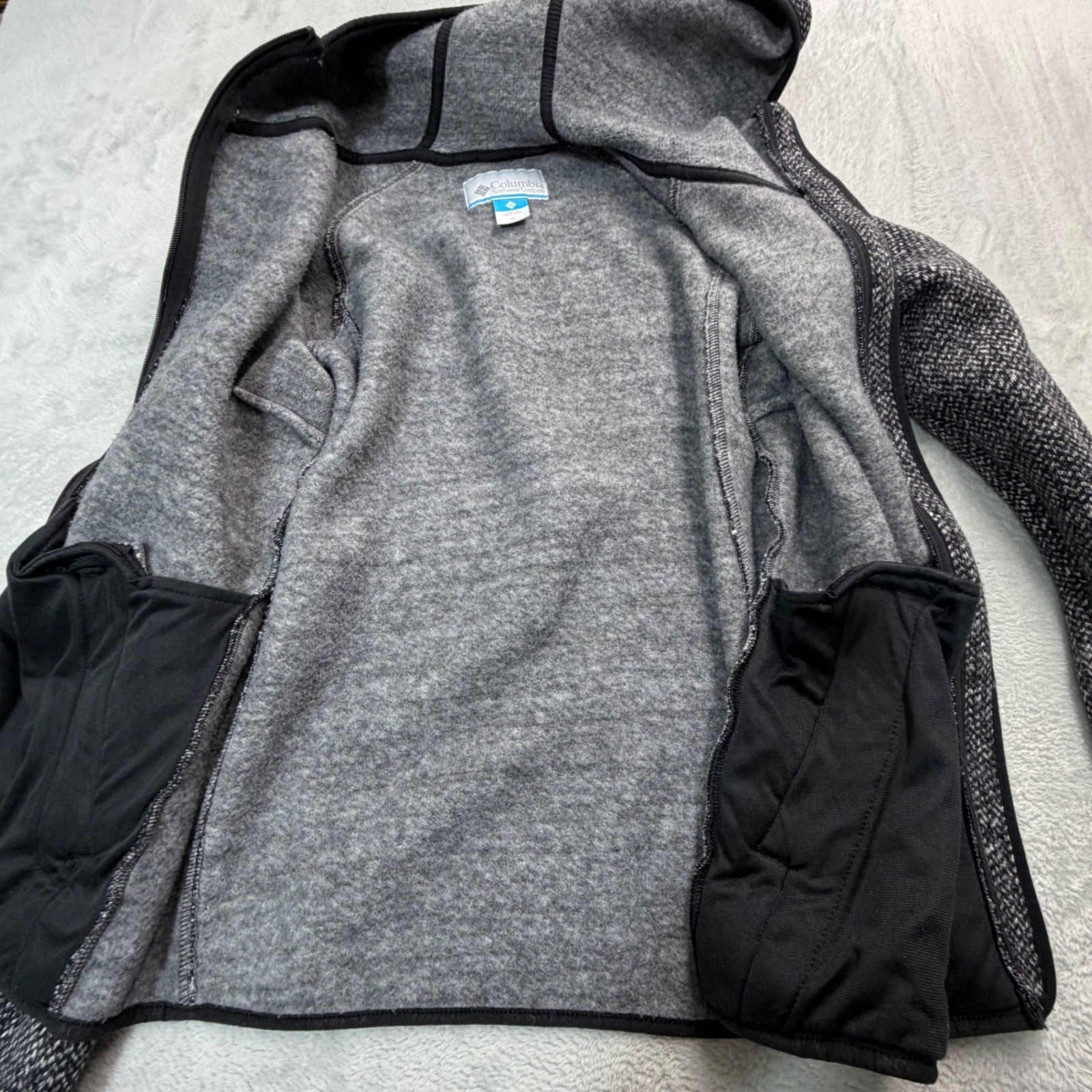 Columbia Jacket Womens XL Black Gray Chillin Fleece Lined Full Zip Hooded