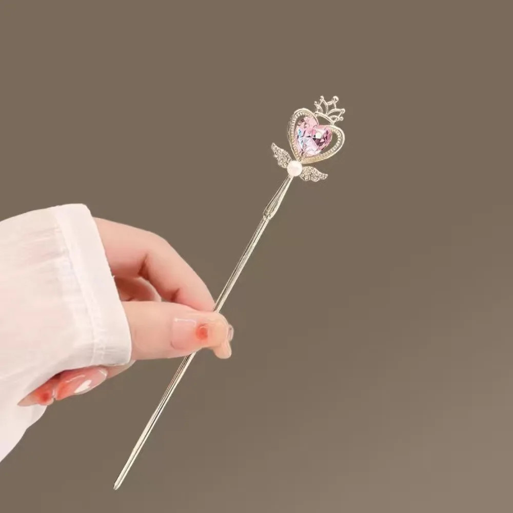 Magic Wand Rhinestone Pearl Hair Sticks Sweet Hollow Heart Bow Crown Alloy Jewel