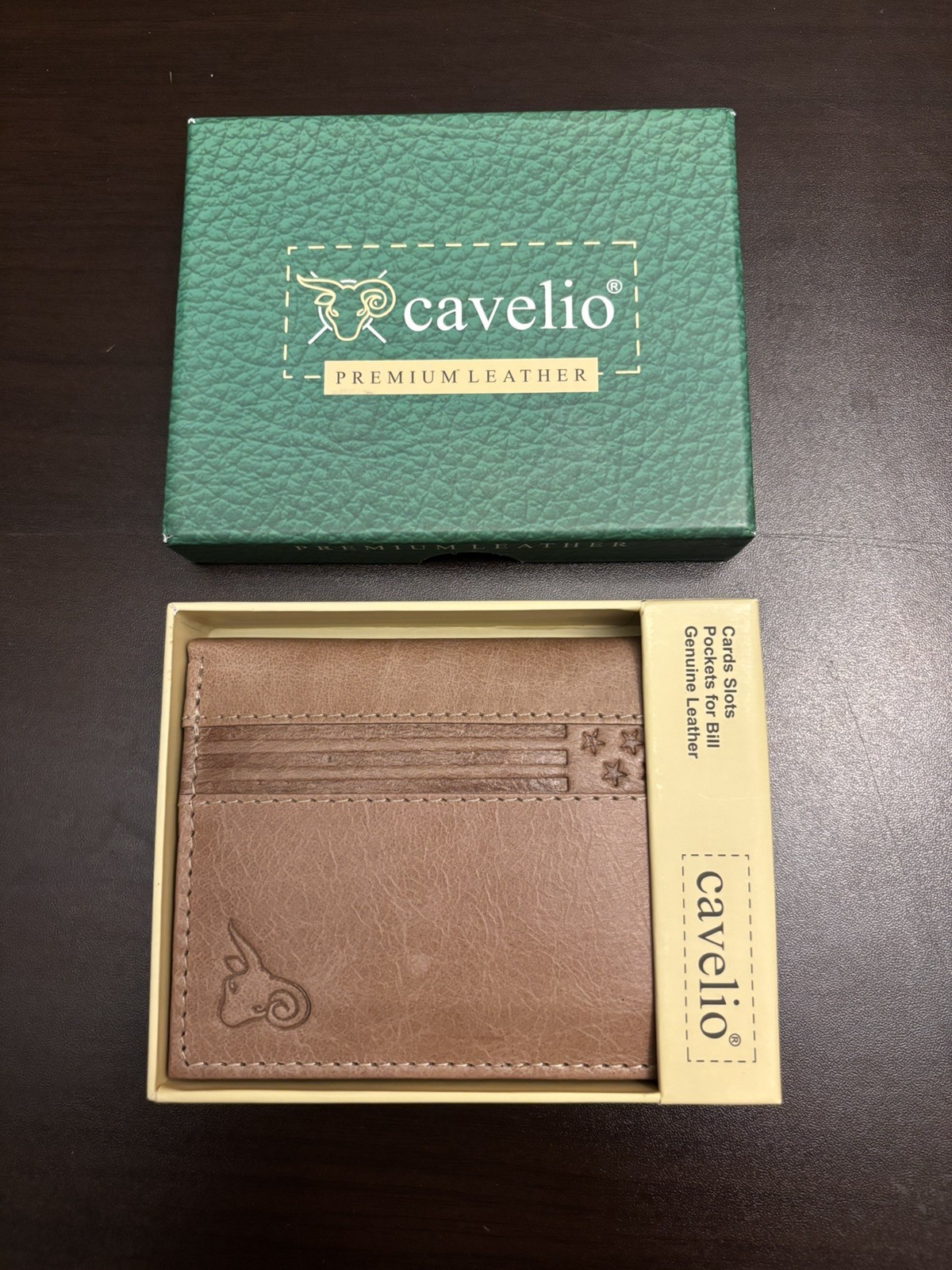 Cavelio RFID Blocking Genuine Leather Badge Holder Bifold Wallet ~Brand New~