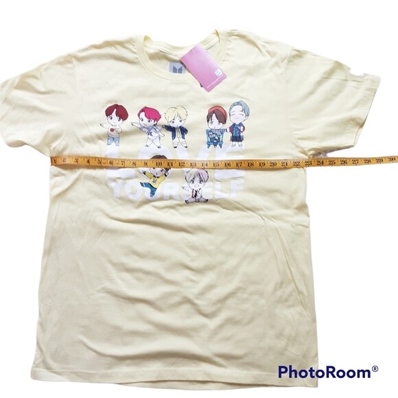 NWT BTS TinyTan Chibi Characters Love Yourself Yellow T-Shirt Graphic Tee, XL
