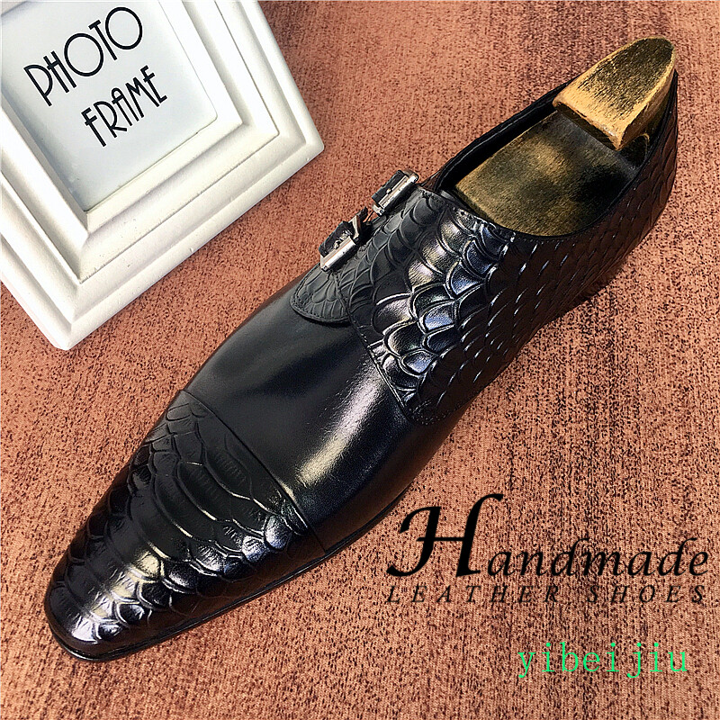 Mens Monk Strap Leather Dress Formal Shoes Extra Snakeskin Pattern Business Chic
