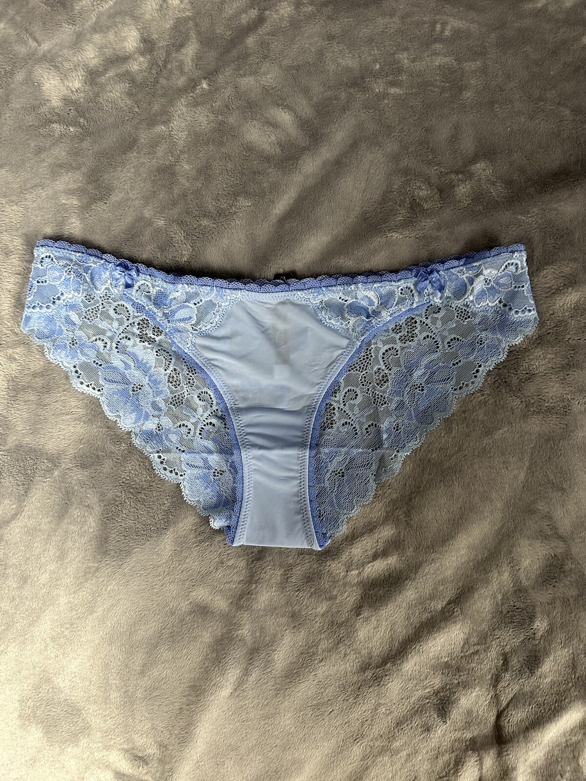 Adore Me Blue Sheer Matte Satin and Floral Lace Cheeky Panty Size S
