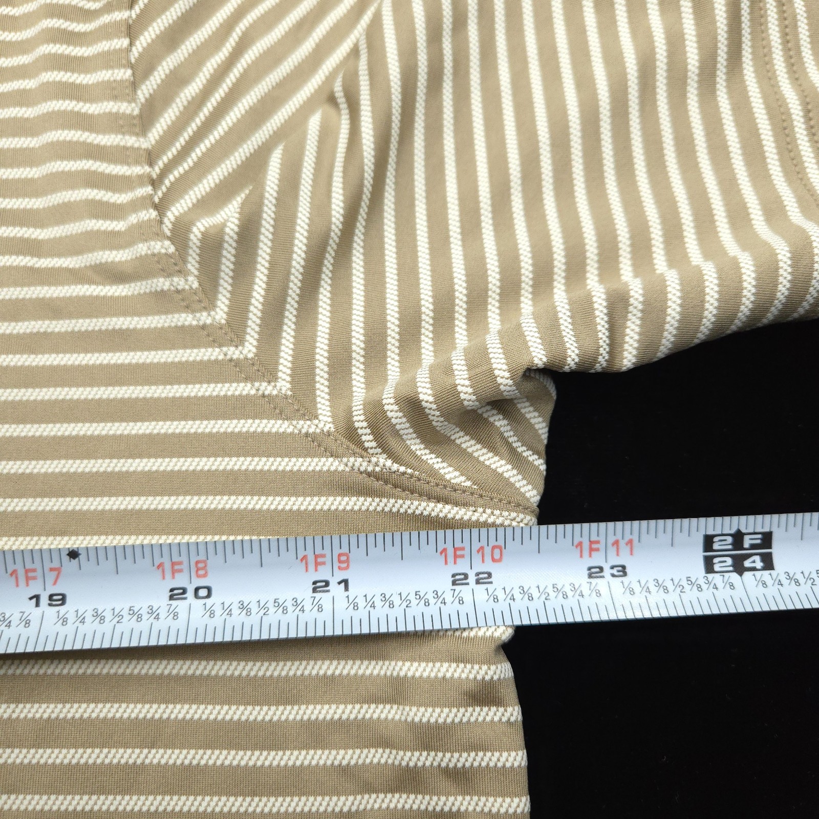 Puma Polo Golf Shirt Mens -M Brown White Performance Stripe Stretch Lisle Smooth