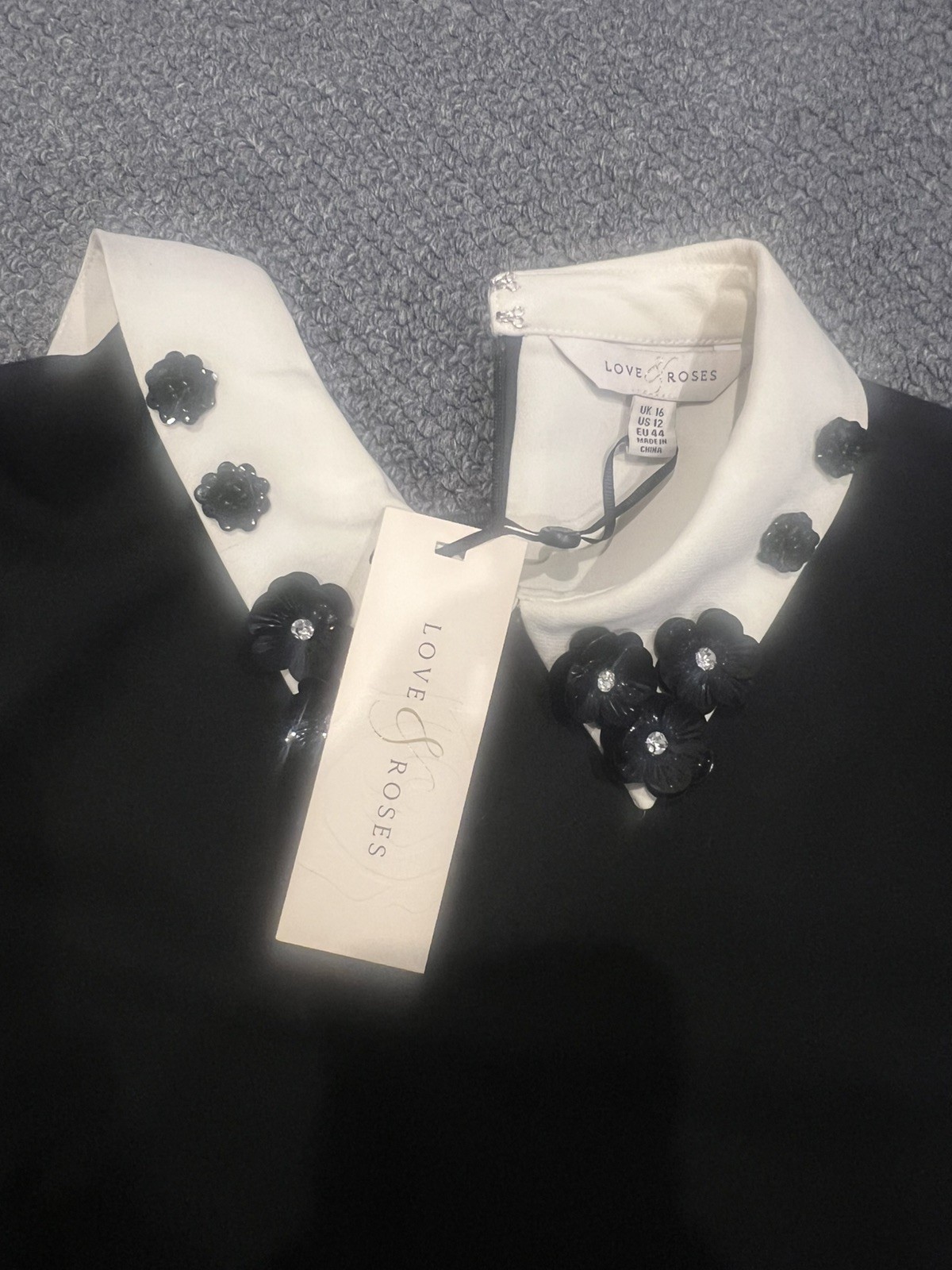 BNWT Love & Roses Black White Embellished Collar Shift Dress UK16 US12
