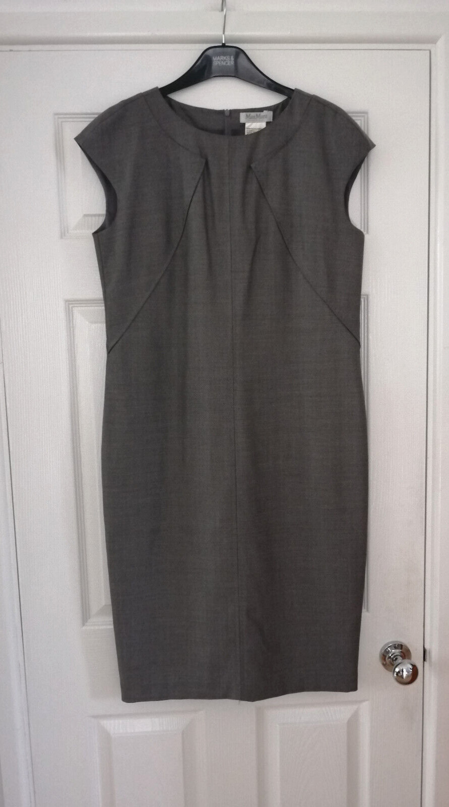 MaxMara Dress Women Size 14 Virgin Wool Silk Elastane Boat Neck Grey Shift Dress