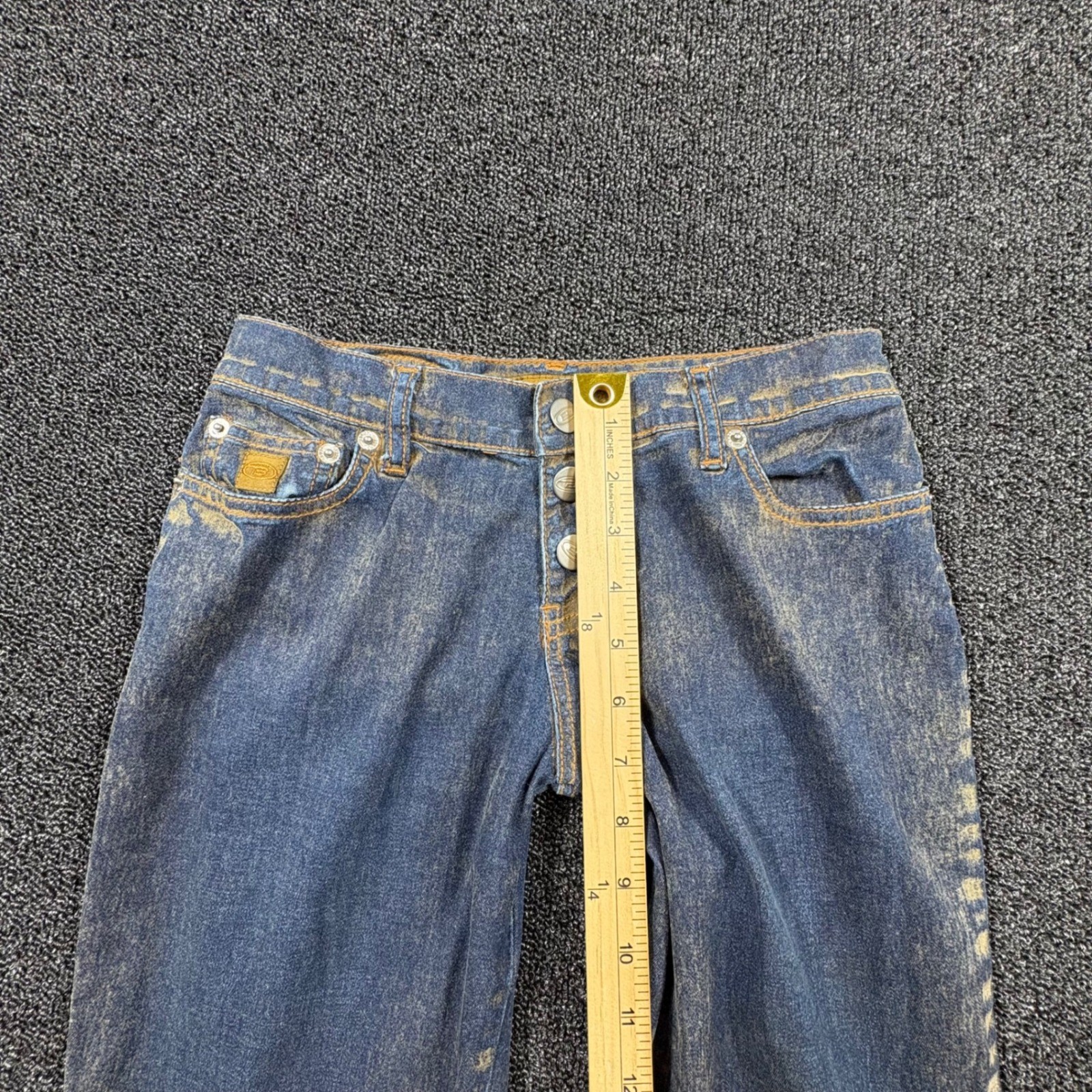 Vintage Bongo Let Me B. Flocked Flare Jeans Womens 1 Button Fly No Back Pockets