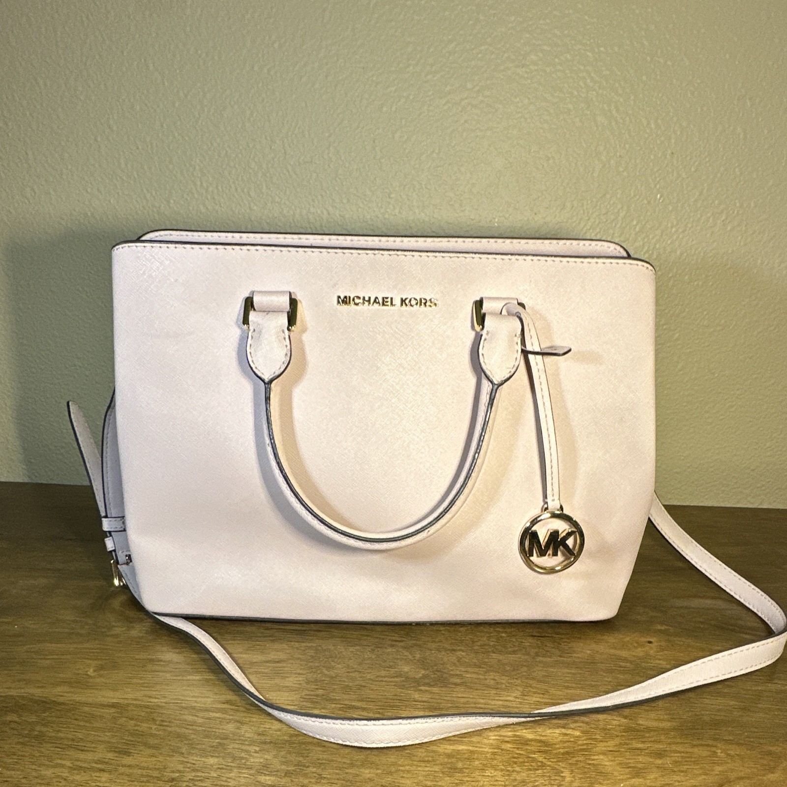 Michael Kors Pink Satchel Top Handle Bag Gold Hardware Zip, Detachable Strap