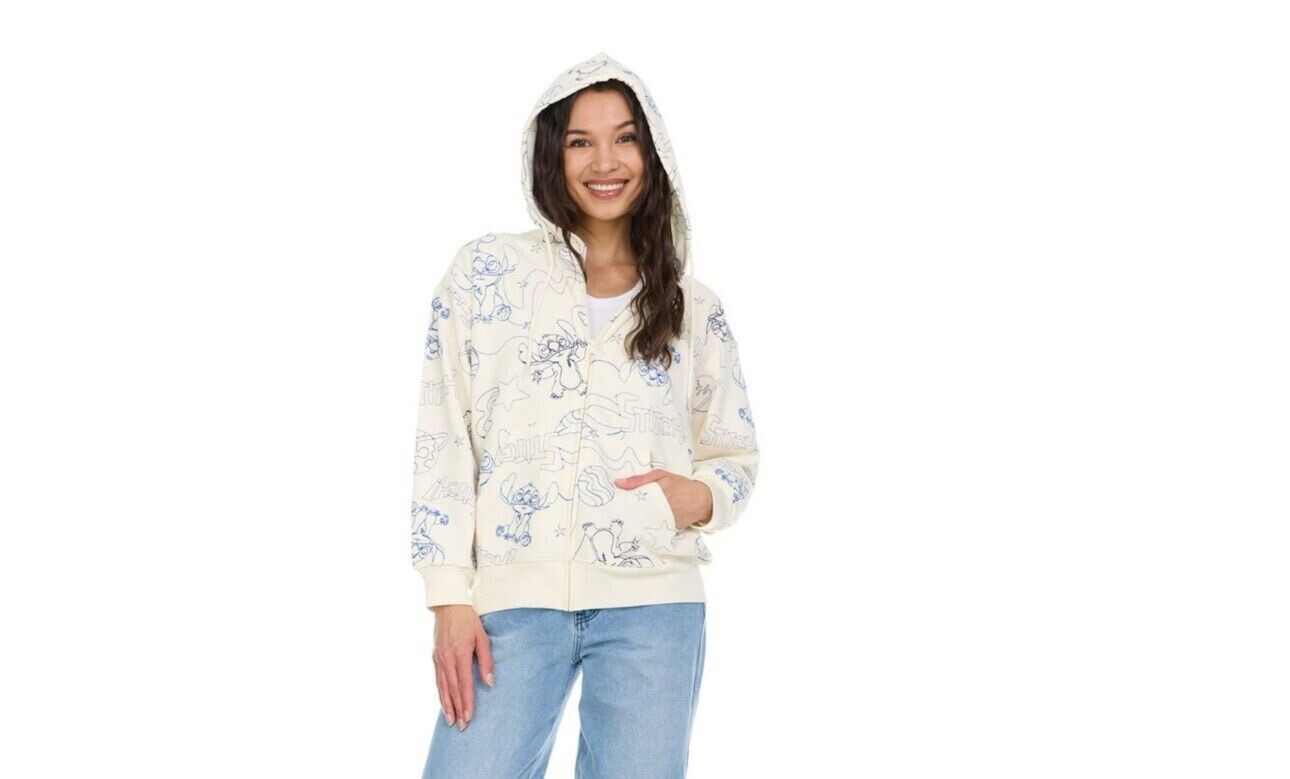 Disney Stitch Women’s Character Pockets Embroidered Zip Hoodie Jacket Upick Size