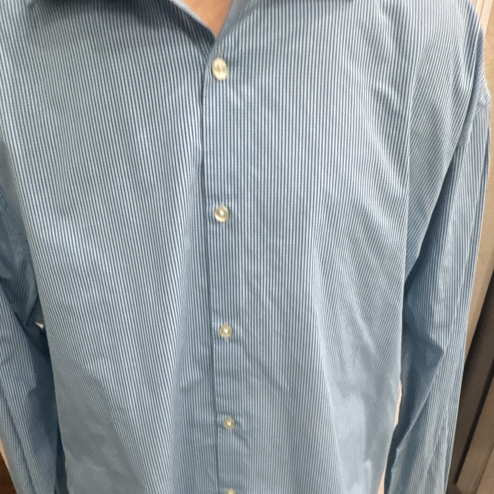 Perry Ellis Men’s 18 2XL Blue Geometric Stretch Long Sleeve Collared Dress Shirt