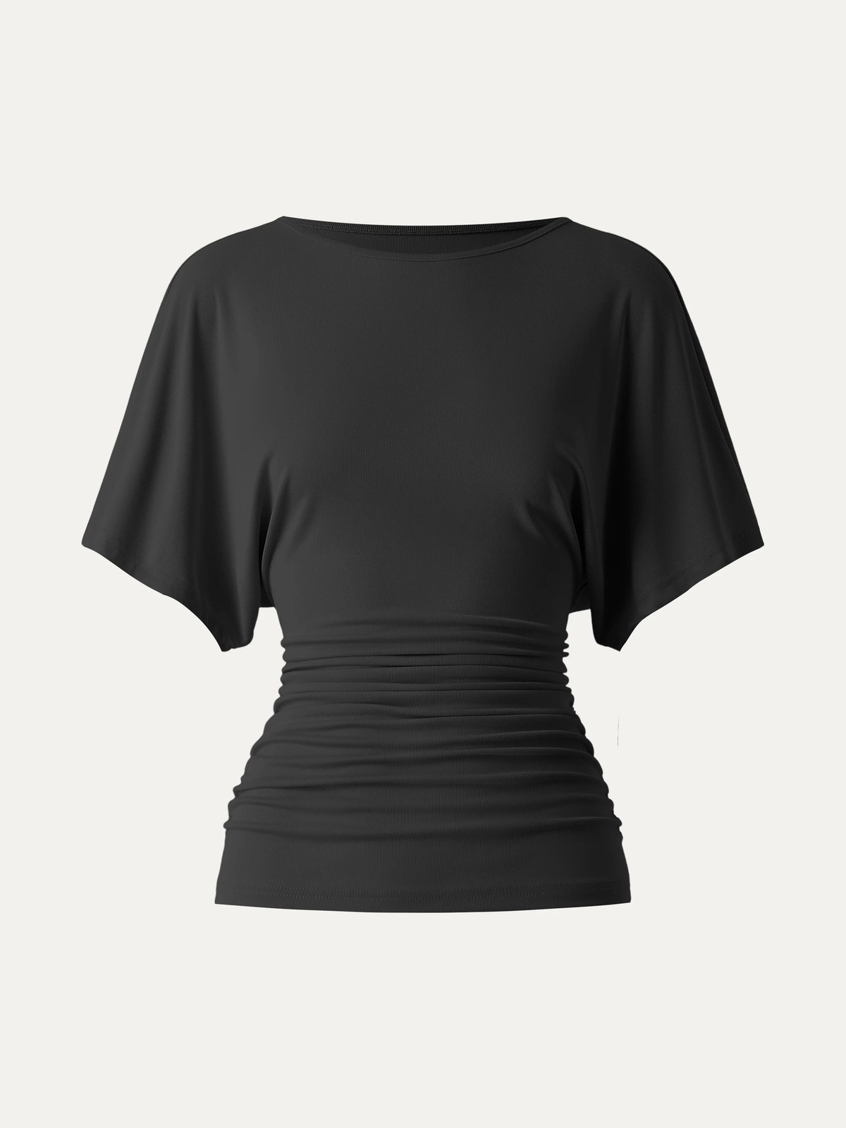 Effortless Boatneck Batwing Sleeve Side Ruched Top-OGLmove|118604