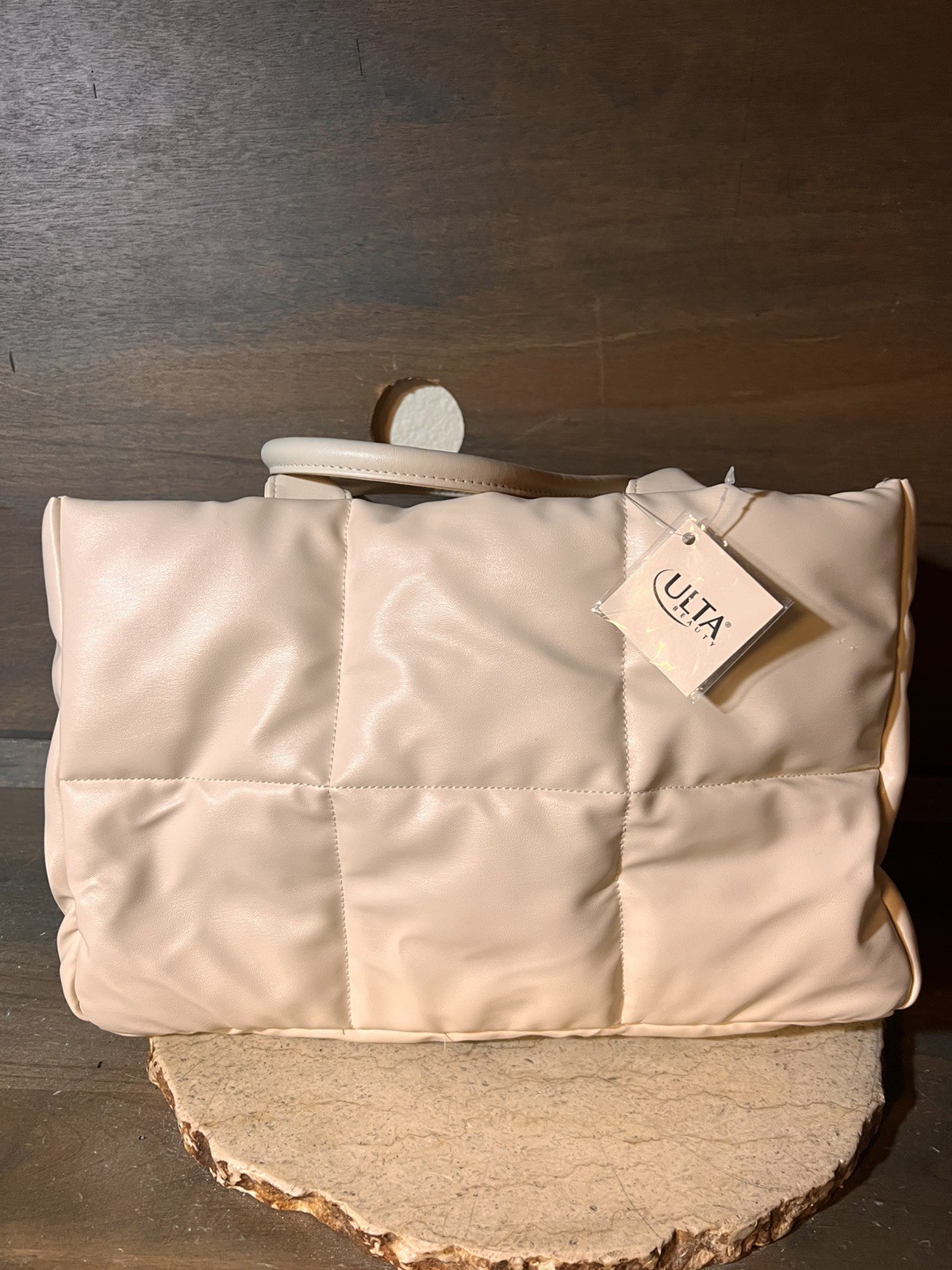 Ulta Beauty Beige Soft Tie Closure Purse Tote 15 X 9 X 5 Inches NWT NEW SOFT