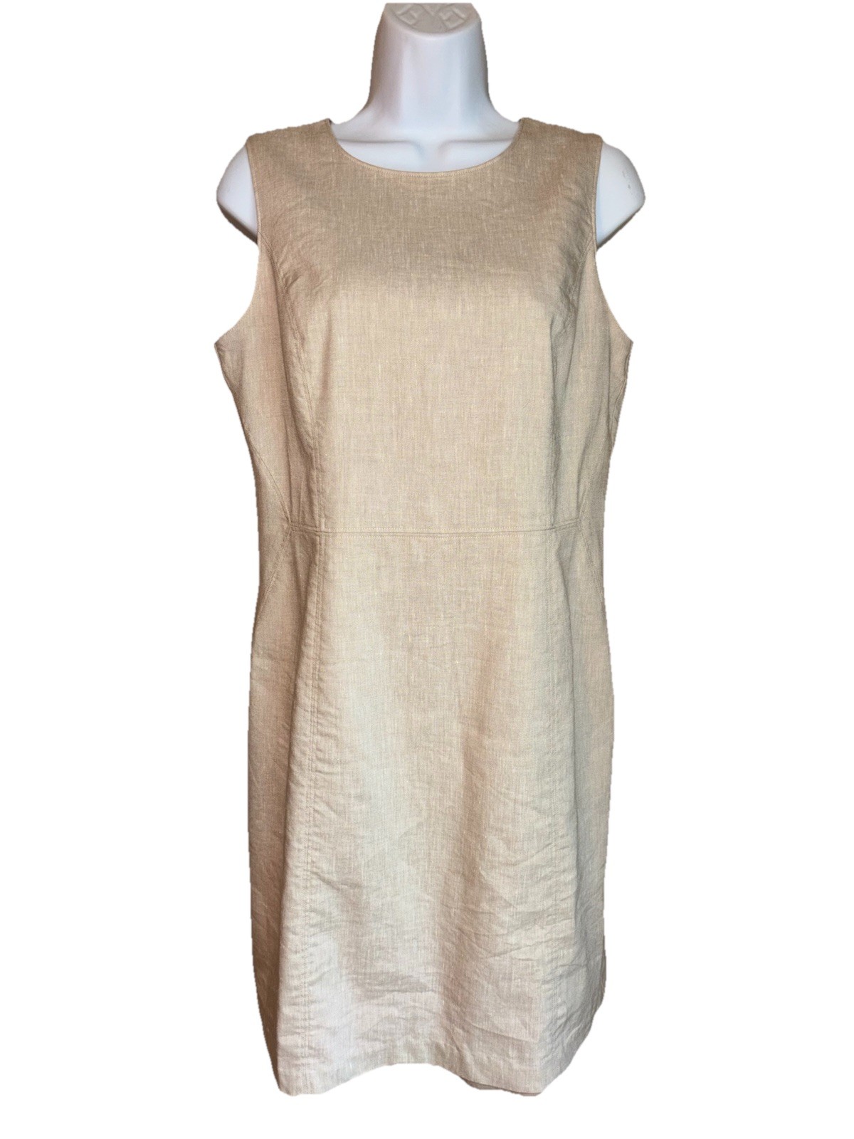 Lands’ End Classic Clothing Linen Blend Dress Beige Size 8 Minimalist Sleeveless